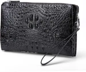 Men Clutch Bag Genuine Leather Purse Wristlet Handbag Envelope Bag Crocodile Embossed Personalized Zipper Wallets…