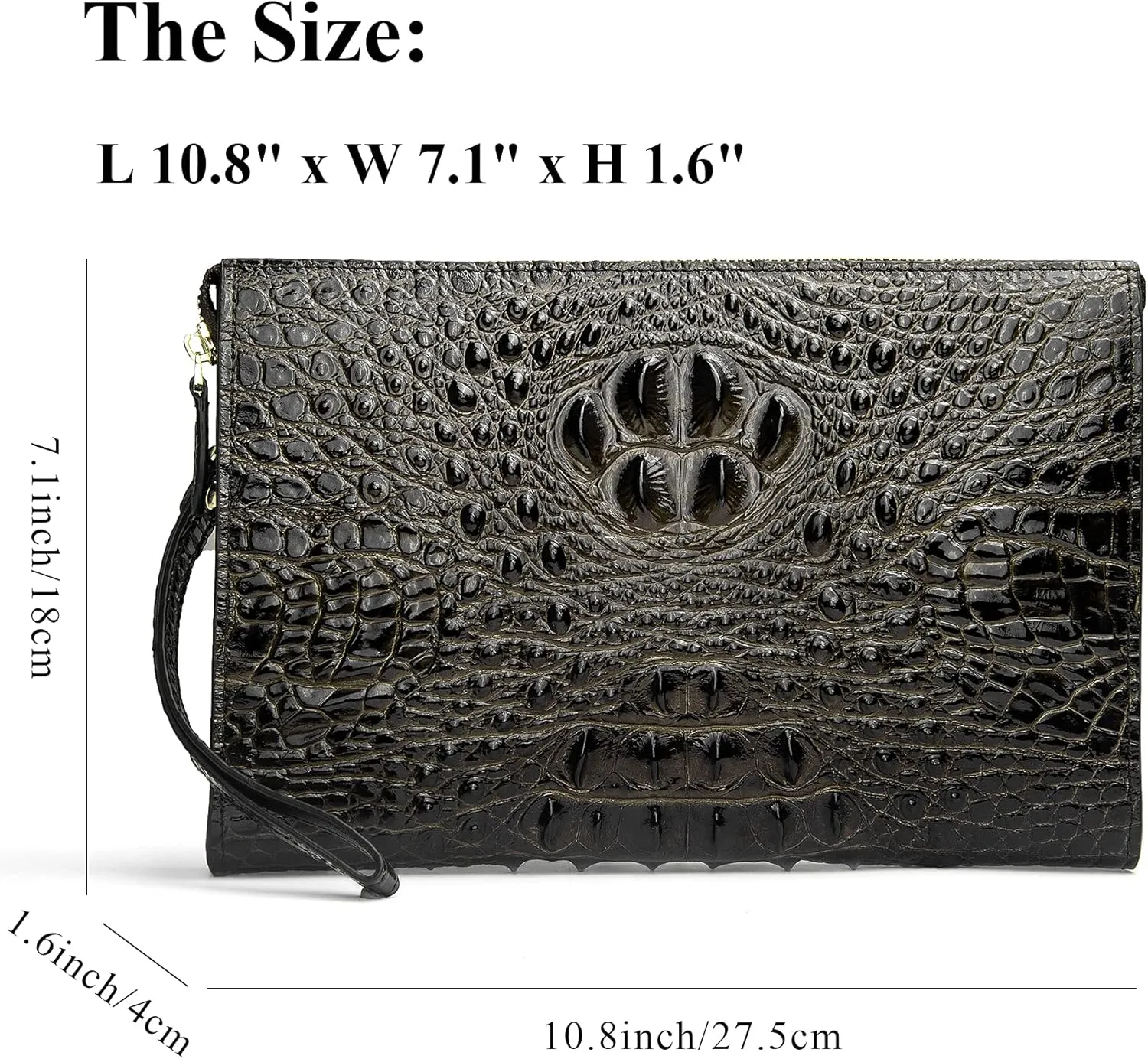 Men Clutch Bag Genuine Leather Purse Wristlet Handbag Envelope Bag Crocodile Embossed Personalized Zipper Wallets…
