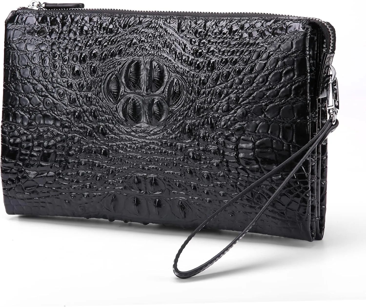 Men Clutch Bag Genuine Leather Purse Wristlet Handbag Envelope Bag Crocodile Embossed Personalized Zipper Wallets…
