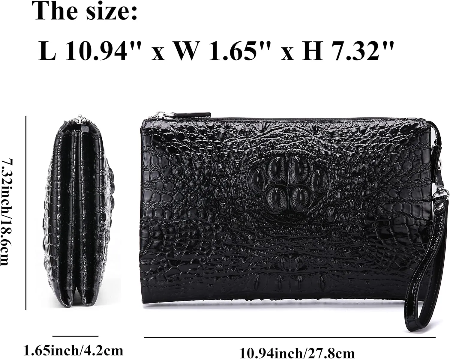 Men Clutch Bag Genuine Leather Purse Wristlet Handbag Envelope Bag Crocodile Embossed Personalized Zipper Wallets…