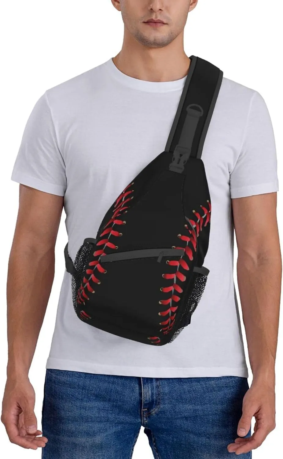 Men Women Sling Bag Premium Cool Black Baseball Sport Softball American Sling Bag Multipurpose Sling Shoulder Backpack For Gym, Cycling, Running, Bicycle