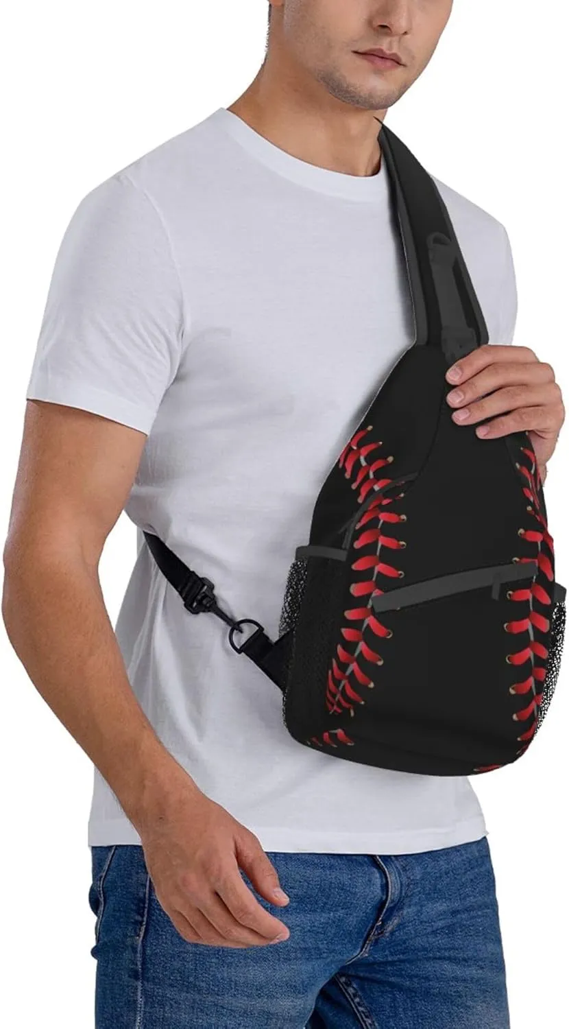Men Women Sling Bag Premium Cool Black Baseball Sport Softball American Sling Bag Multipurpose Sling Shoulder Backpack For Gym, Cycling, Running, Bicycle