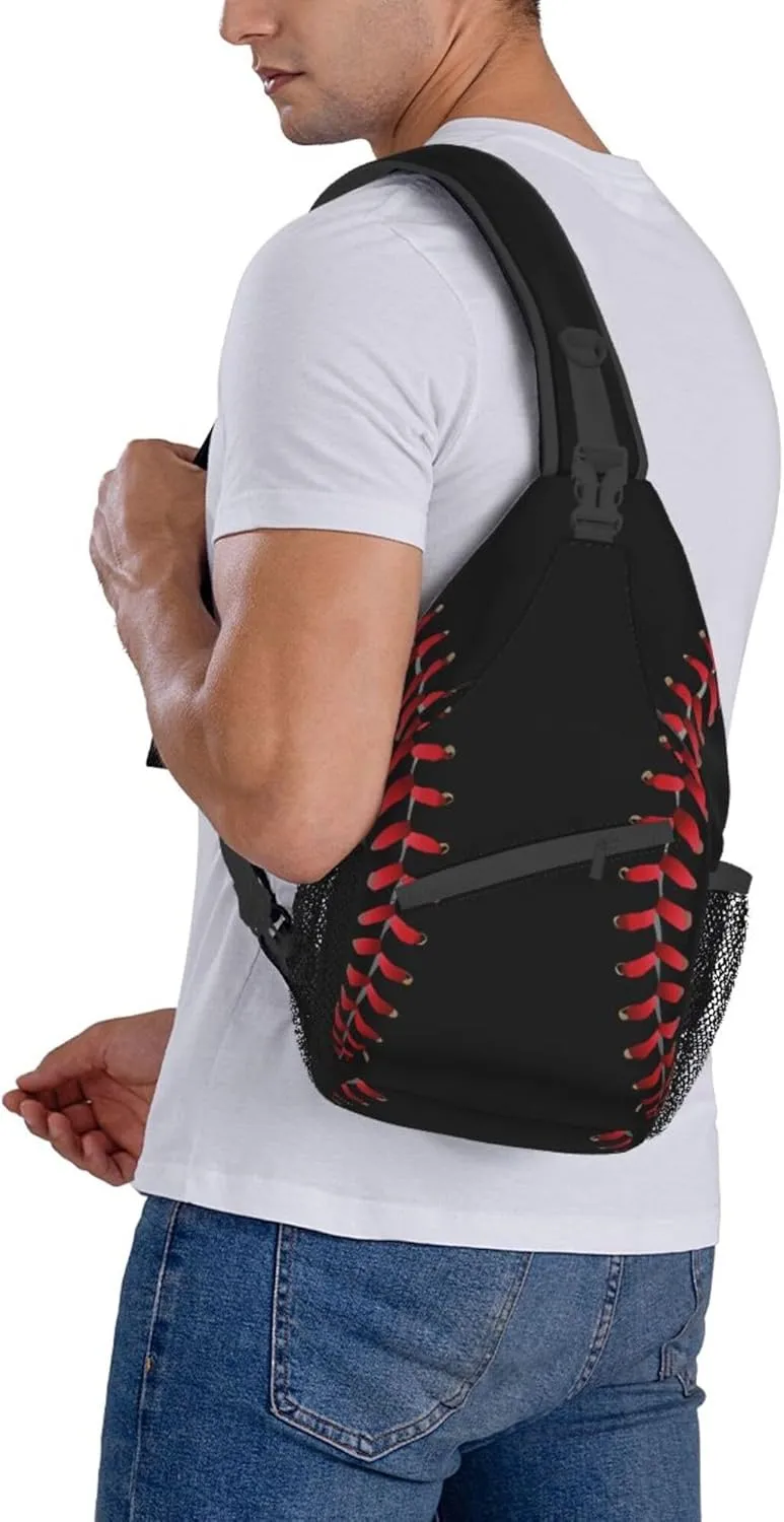 Men Women Sling Bag Premium Cool Black Baseball Sport Softball American Sling Bag Multipurpose Sling Shoulder Backpack For Gym, Cycling, Running, Bicycle