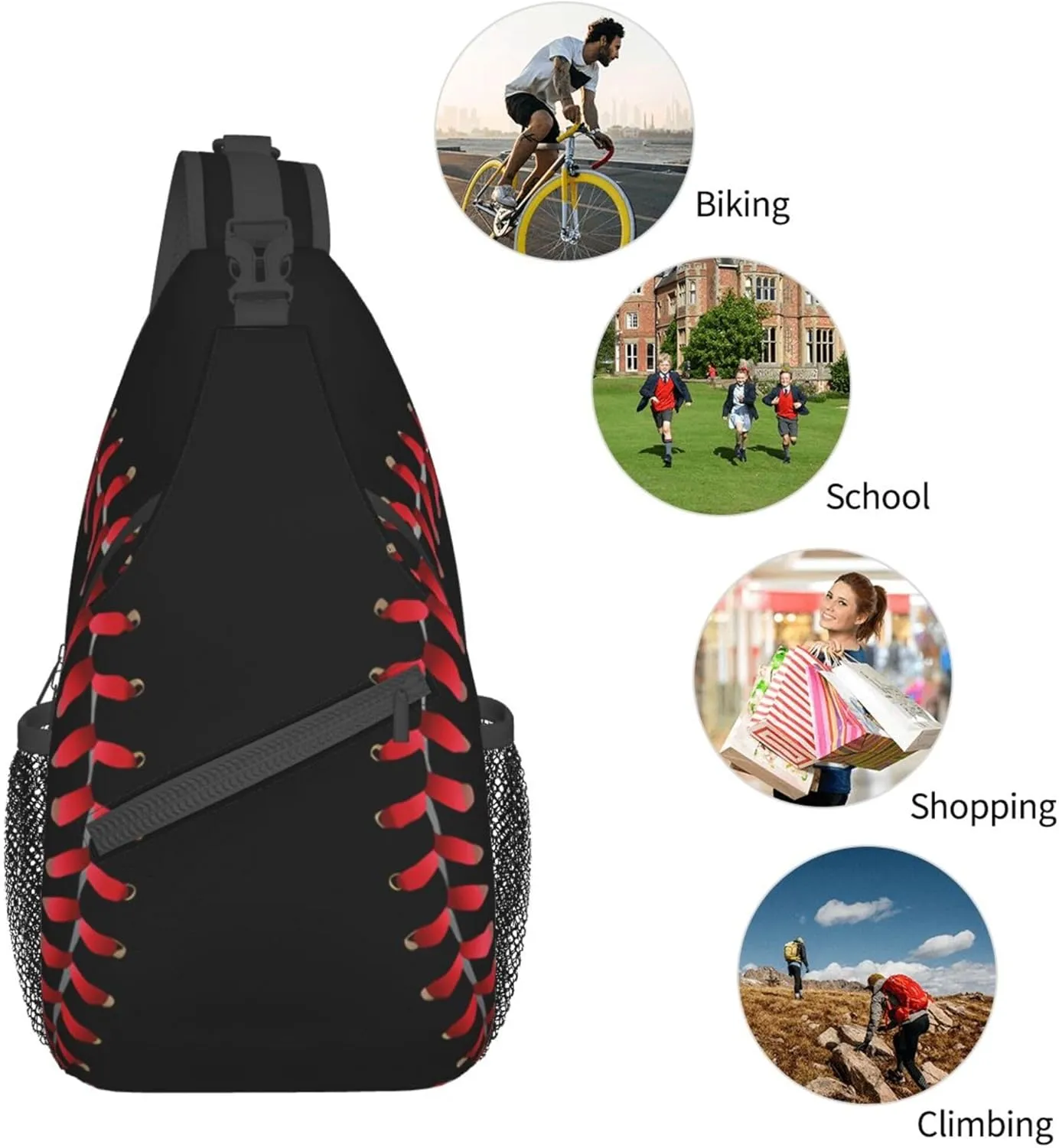 Men Women Sling Bag Premium Cool Black Baseball Sport Softball American Sling Bag Multipurpose Sling Shoulder Backpack For Gym, Cycling, Running, Bicycle