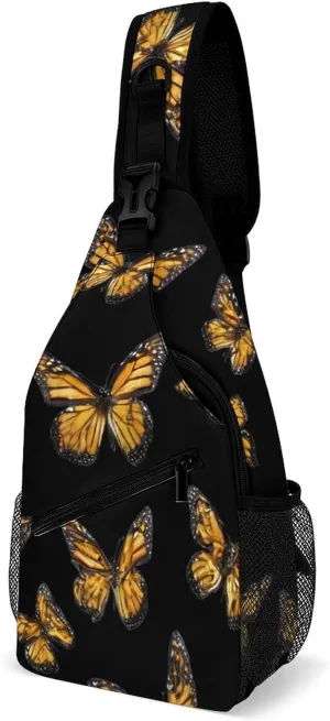 Men Women Sling Shoulder Backpack Packable Handy Chest Day Bag - Butterfly Flying Art Multipurpose Anti-Theft Daypack Tactical Satchel With Adjustable Shoulder Strap