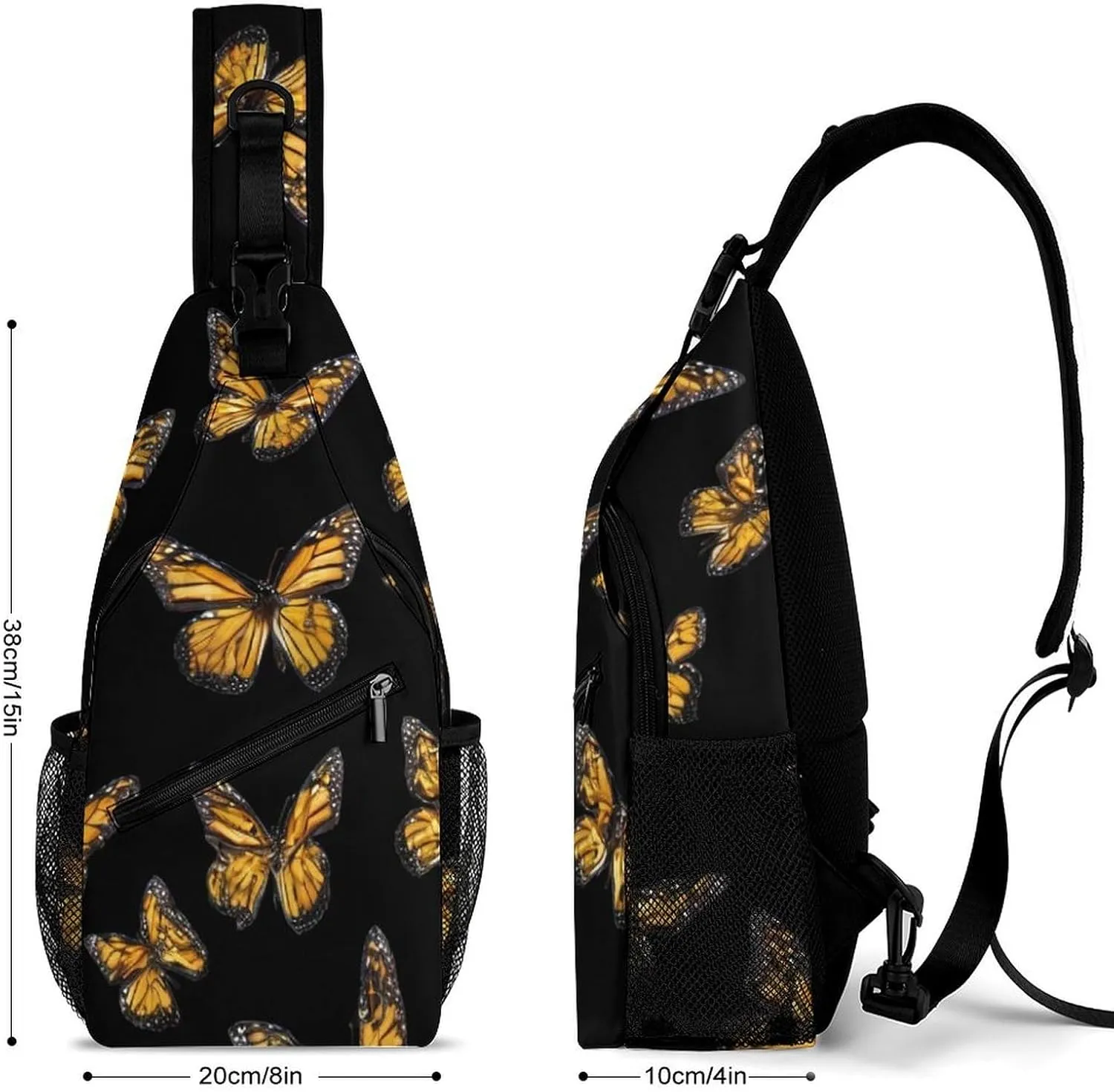 Men Women Sling Shoulder Backpack Packable Handy Chest Day Bag - Butterfly Flying Art Multipurpose Anti-Theft Daypack Tactical Satchel With Adjustable Shoulder Strap