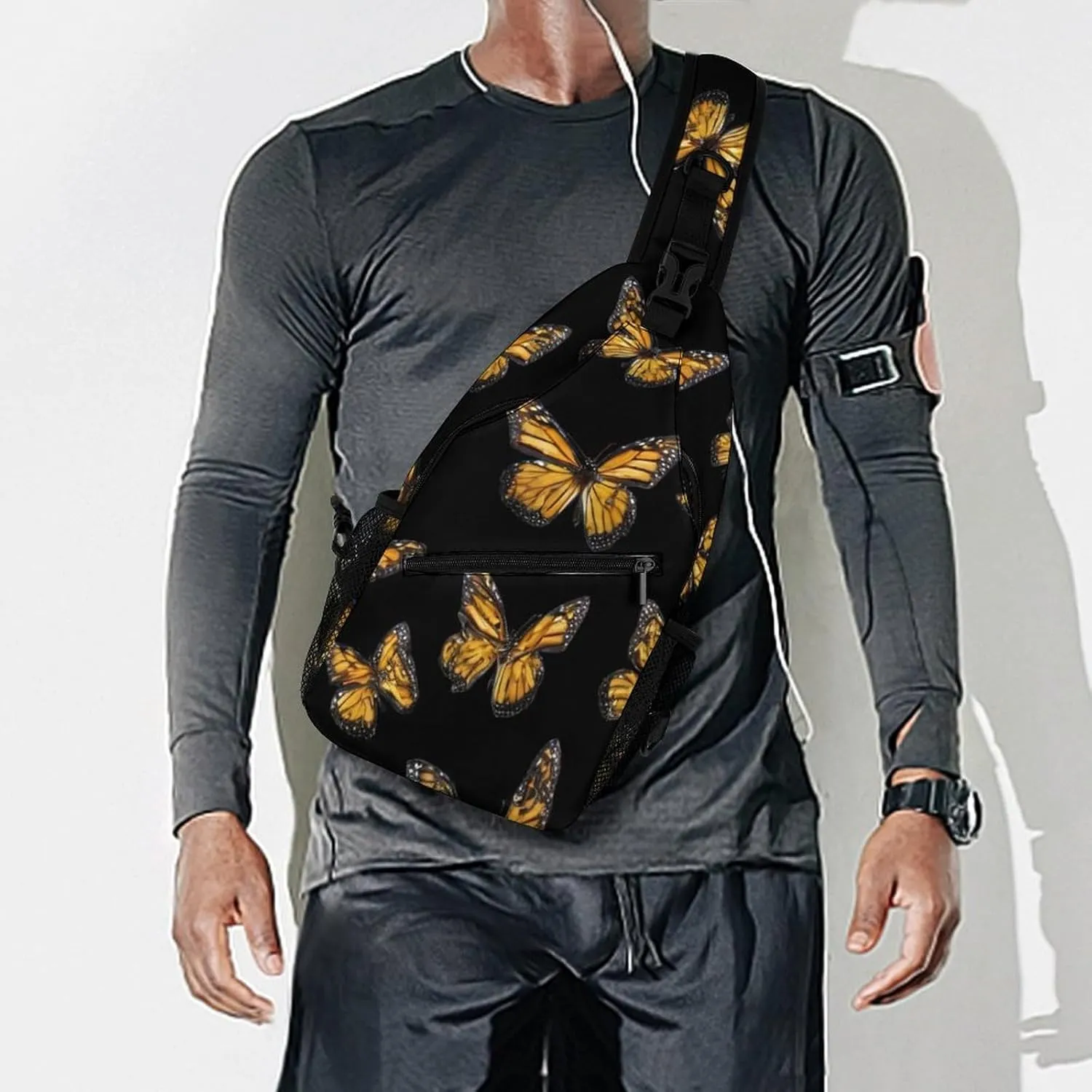 Men Women Sling Shoulder Backpack Packable Handy Chest Day Bag - Butterfly Flying Art Multipurpose Anti-Theft Daypack Tactical Satchel With Adjustable Shoulder Strap