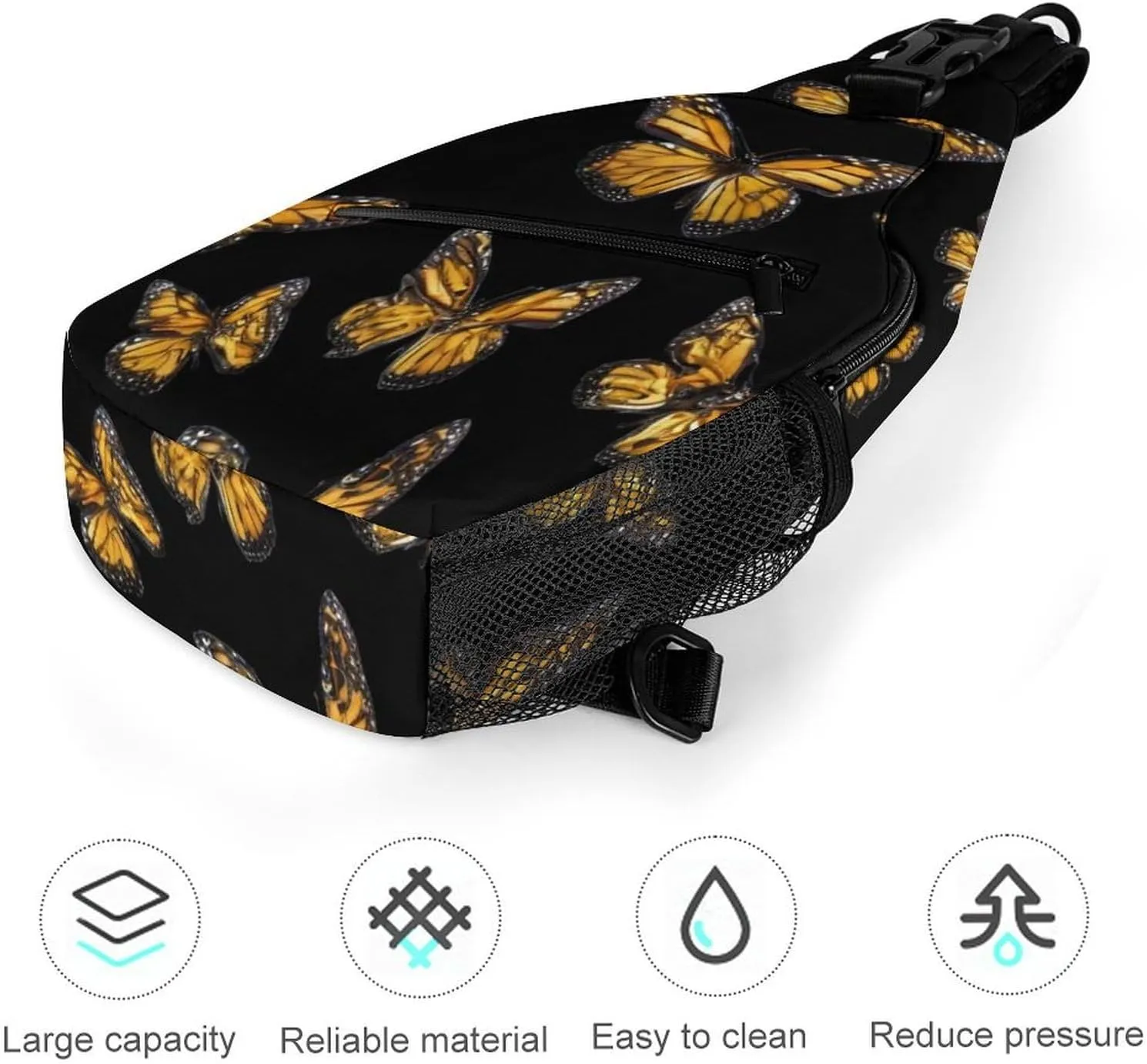 Men Women Sling Shoulder Backpack Packable Handy Chest Day Bag - Butterfly Flying Art Multipurpose Anti-Theft Daypack Tactical Satchel With Adjustable Shoulder Strap