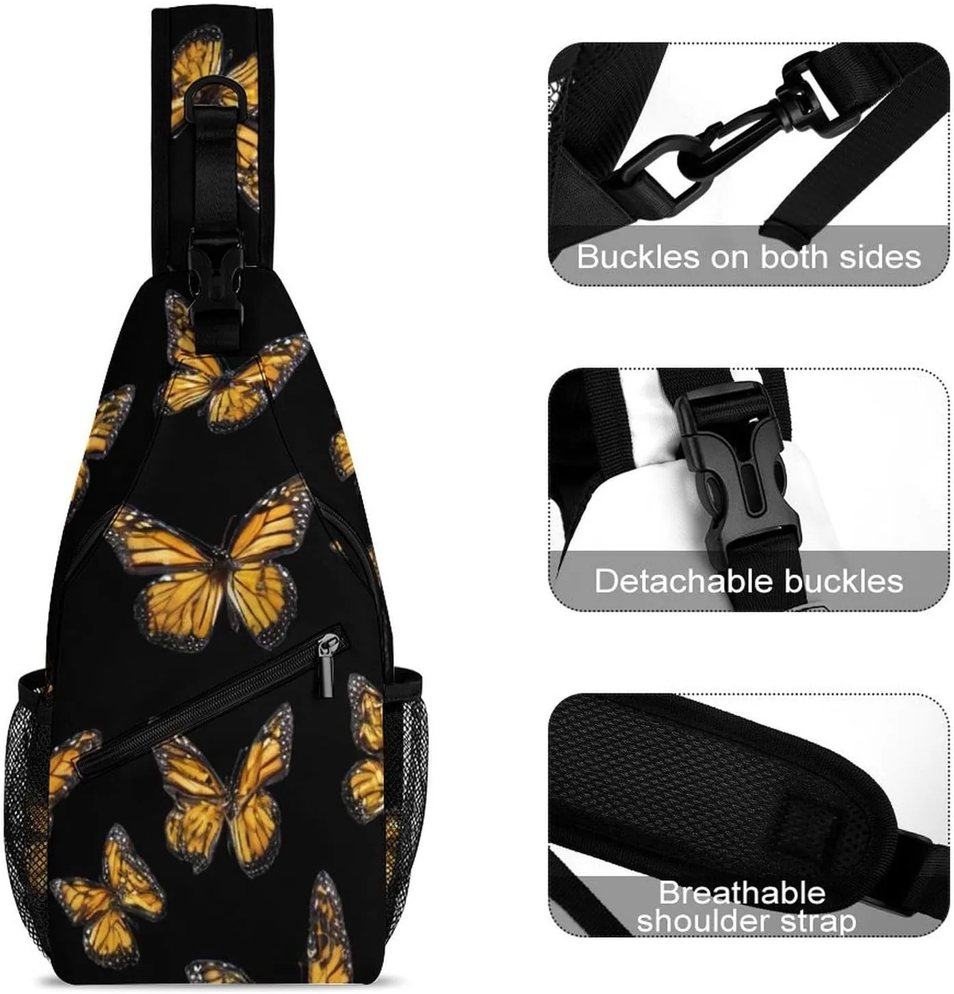 Men Women Sling Shoulder Backpack Packable Handy Chest Day Bag - Butterfly Flying Art Multipurpose Anti-Theft Daypack Tactical Satchel With Adjustable Shoulder Strap