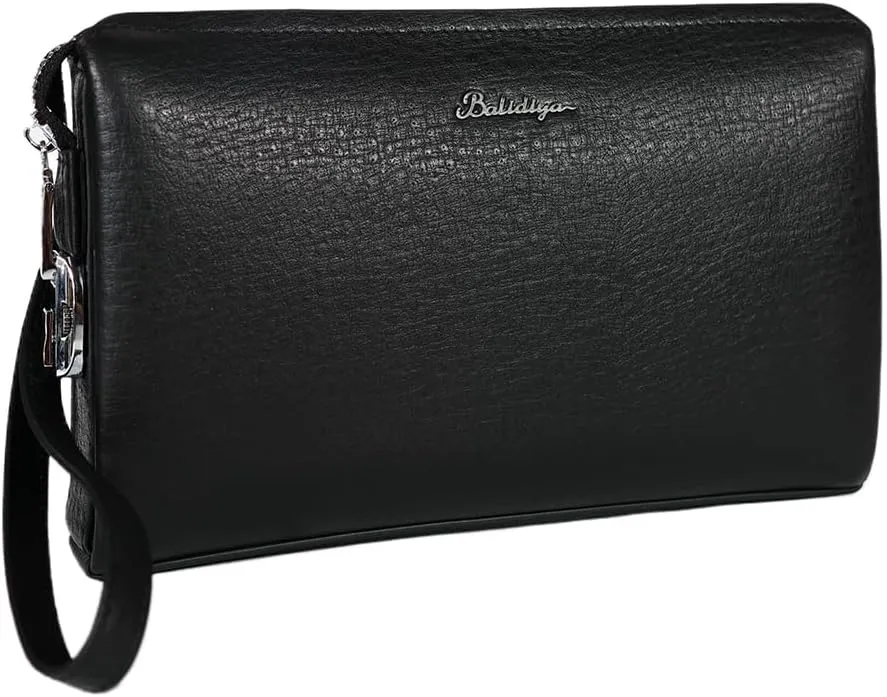 Mens Clutch Bag Leather Purse Zipper Lock Long Wallets Business Card holder