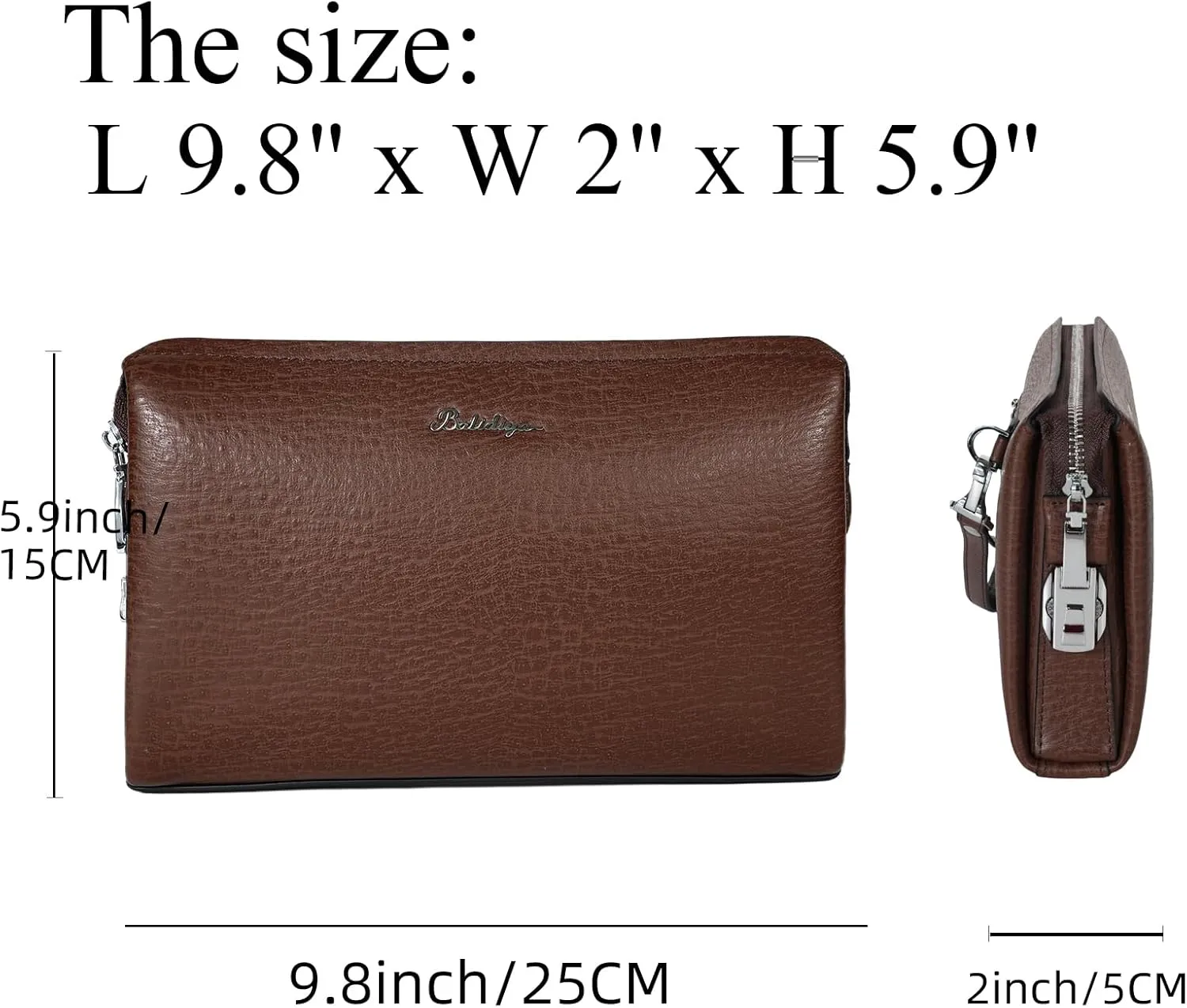 Mens Clutch Bag Leather Purse Zipper Lock Long Wallets Business Card holder