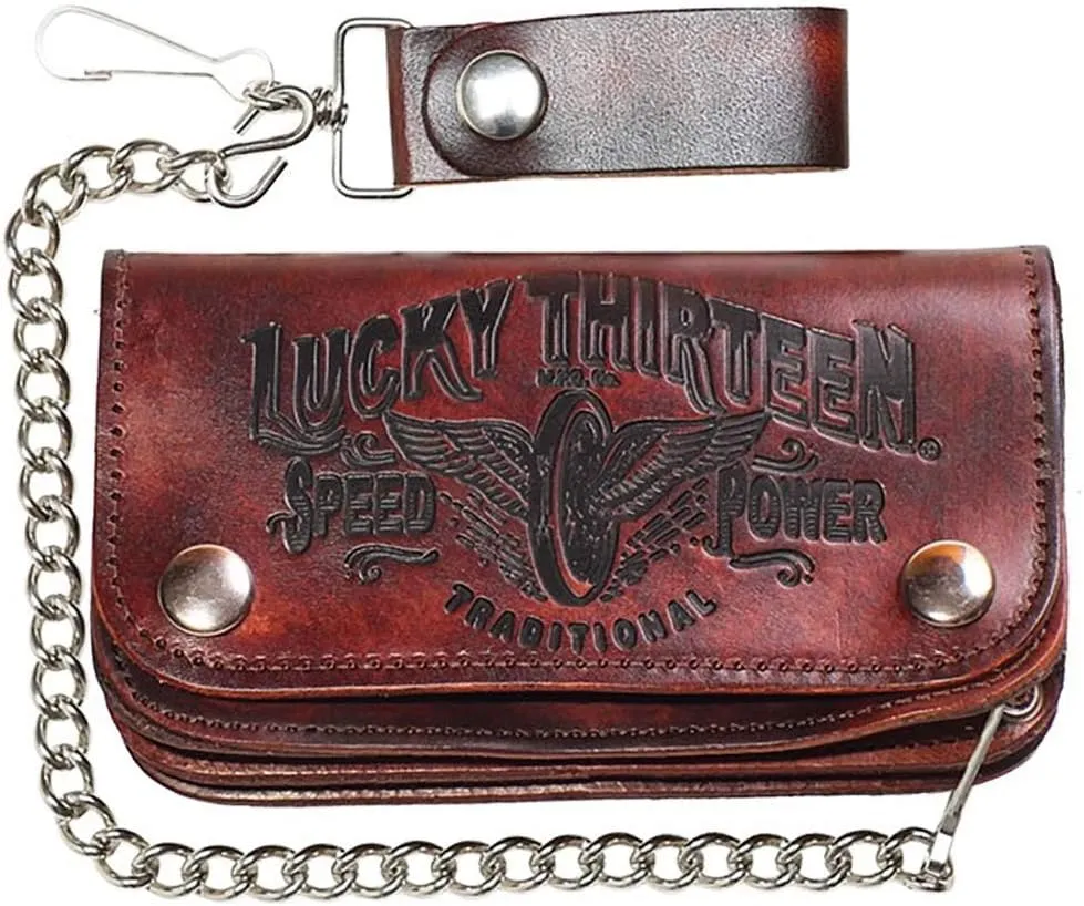 Men's Lucky 13 Traditional Speed Embossed 6” Chain Wallet Brown