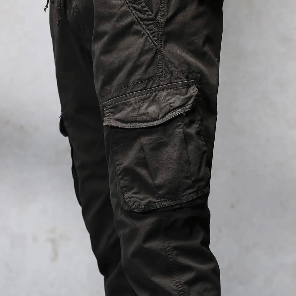 Men's Regular Fit Military Cargo Pants Drawstring Cotton Multi Pockets Work Trousers