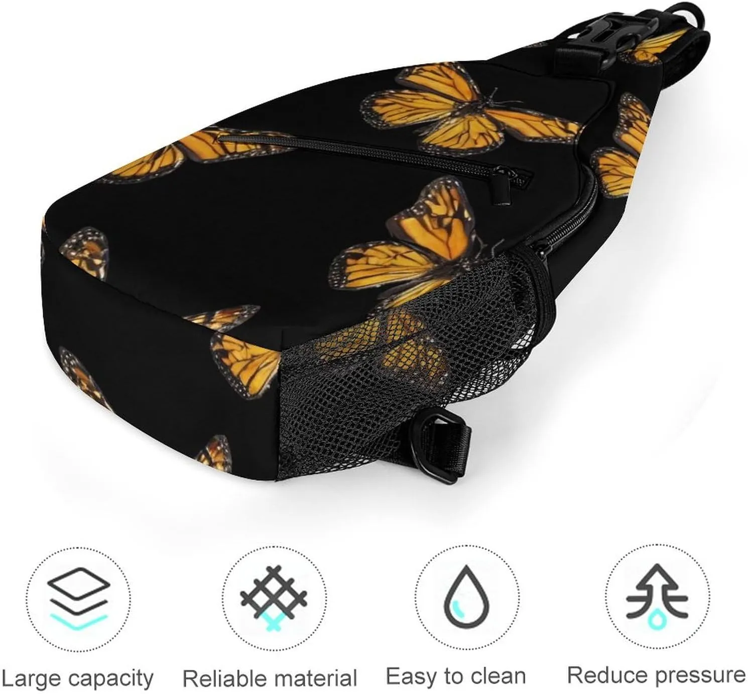 Men's Sling Backpack Packable Unbalance Shoulder Crossbody Bag Chest Pack - Butterfly Flying Art Multipurpose Anti-Theft Backpacking Bag With Adjustable Shoulder Strap