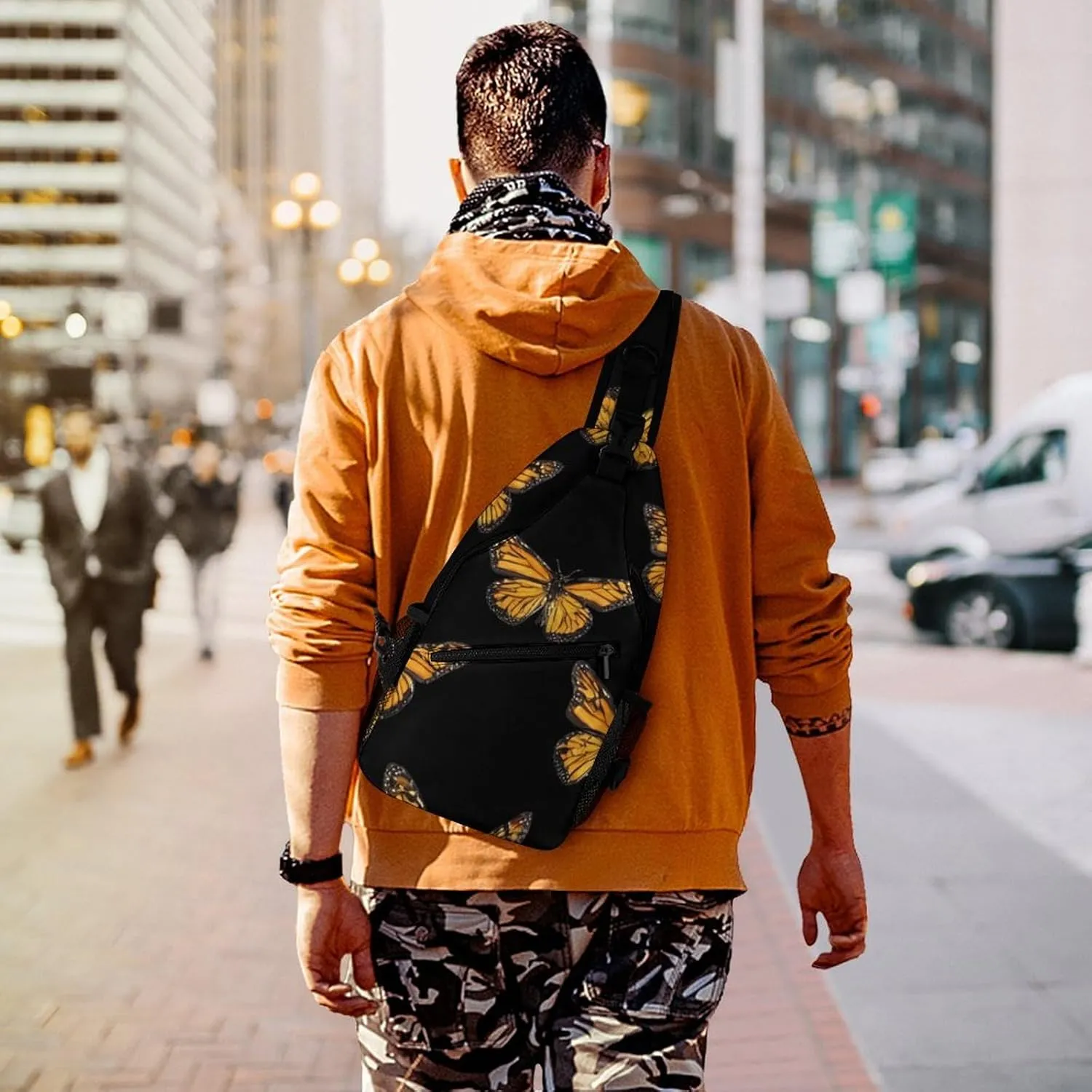 Men's Sling Backpack Packable Unbalance Shoulder Crossbody Bag Chest Pack - Butterfly Flying Art Multipurpose Anti-Theft Backpacking Bag With Adjustable Shoulder Strap