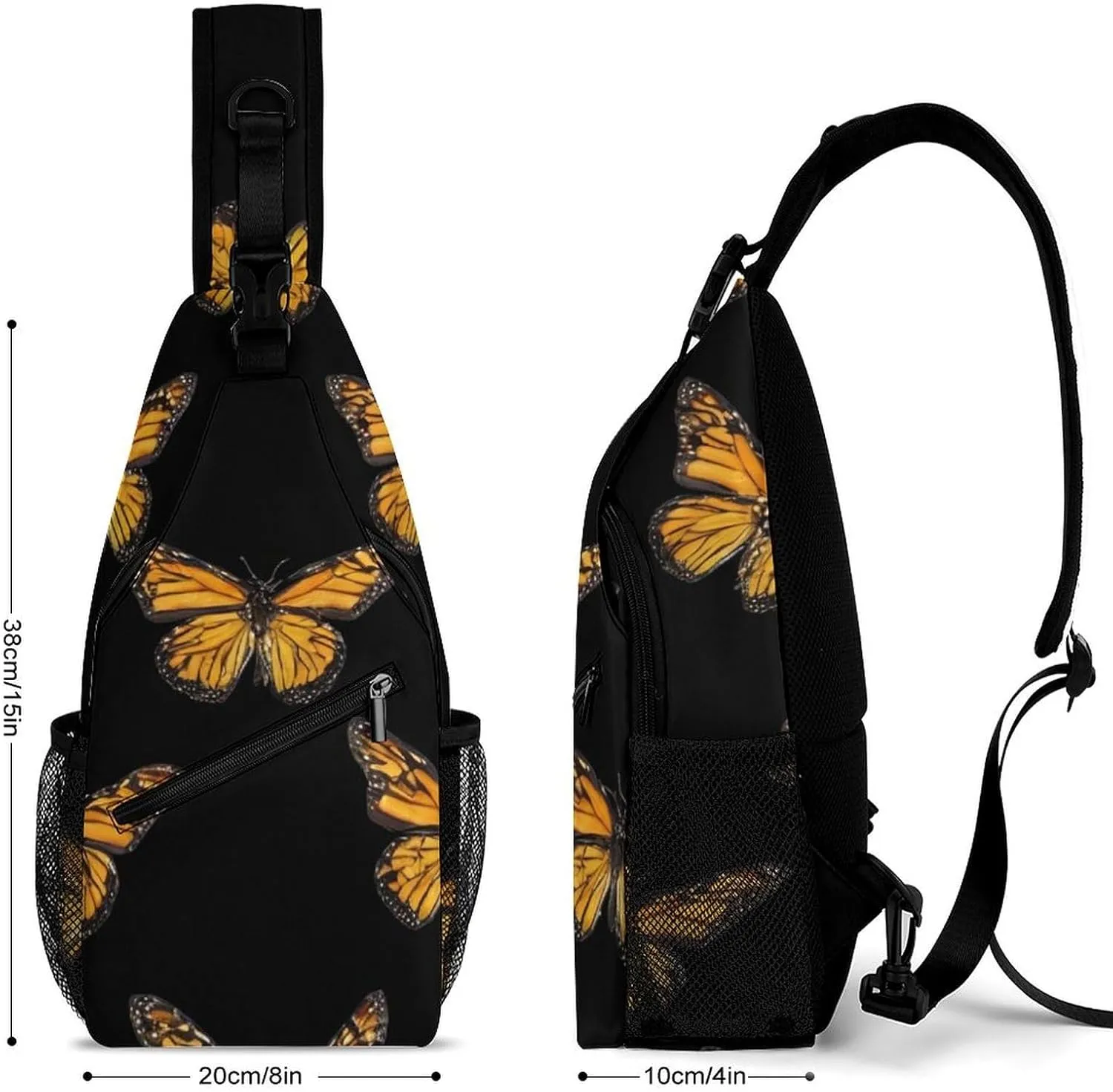 Men's Sling Backpack Packable Unbalance Shoulder Crossbody Bag Chest Pack - Butterfly Flying Art Multipurpose Anti-Theft Backpacking Bag With Adjustable Shoulder Strap