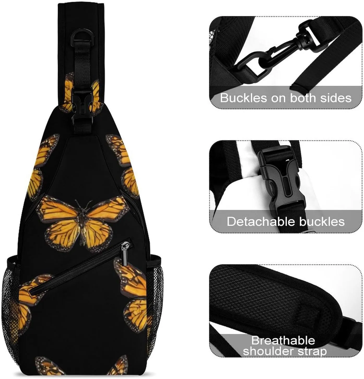 Men's Sling Backpack Packable Unbalance Shoulder Crossbody Bag Chest Pack - Butterfly Flying Art Multipurpose Anti-Theft Backpacking Bag With Adjustable Shoulder Strap