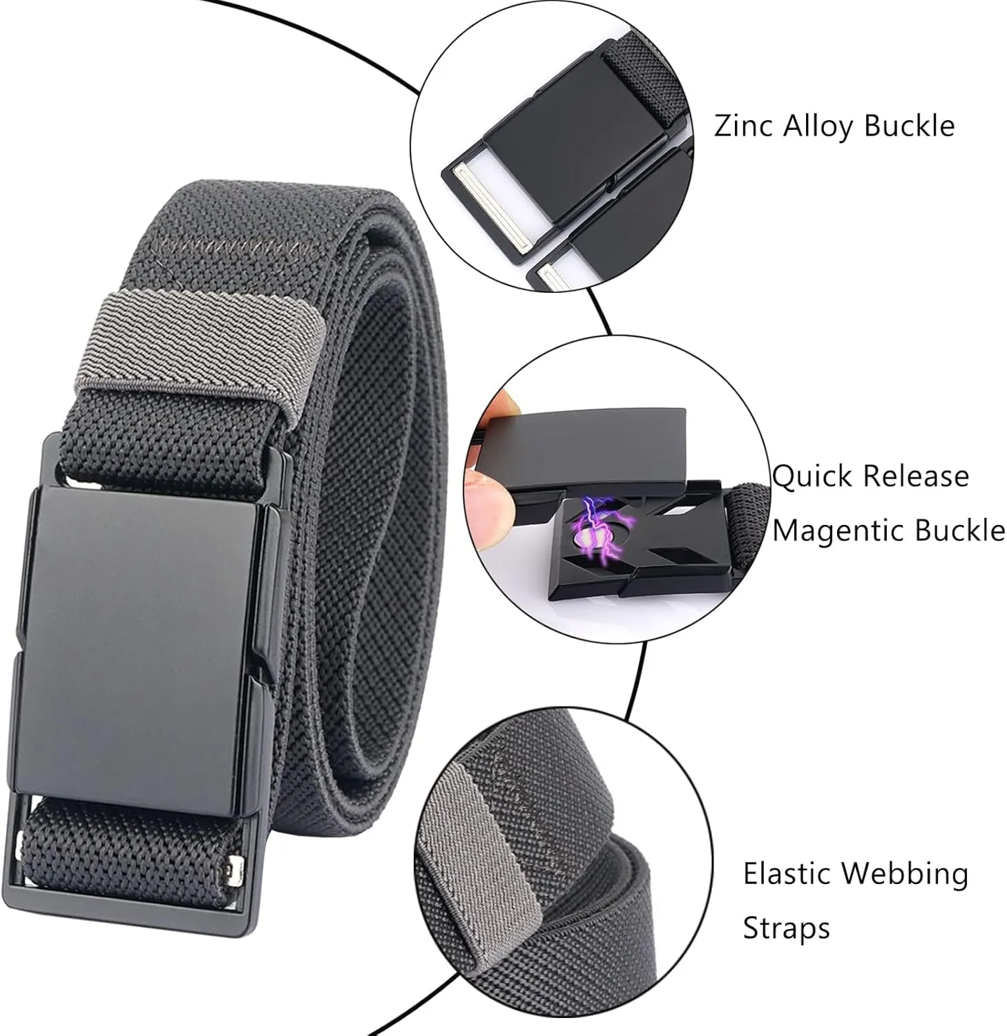 Mens Stretch Belt Quick Release Magnetic Buckle Elastic Webbing Sport Work Golf Belts for Men 1.34inch Wide
