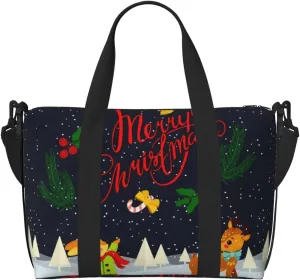 Merry Christmas Elk Travel Bag Weekender Bags for Women Men Carry on Overnight Bag Tote Bag Yoga Gym Bag With Adjustable Straps for Gym, Work, Personal Items