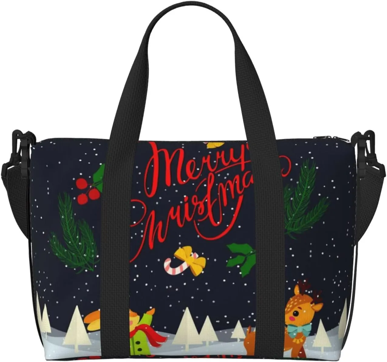 Merry Christmas Elk Travel Bag Weekender Bags for Women Men Carry on Overnight Bag Tote Bag Yoga Gym Bag With Adjustable Straps for Gym, Work, Personal Items