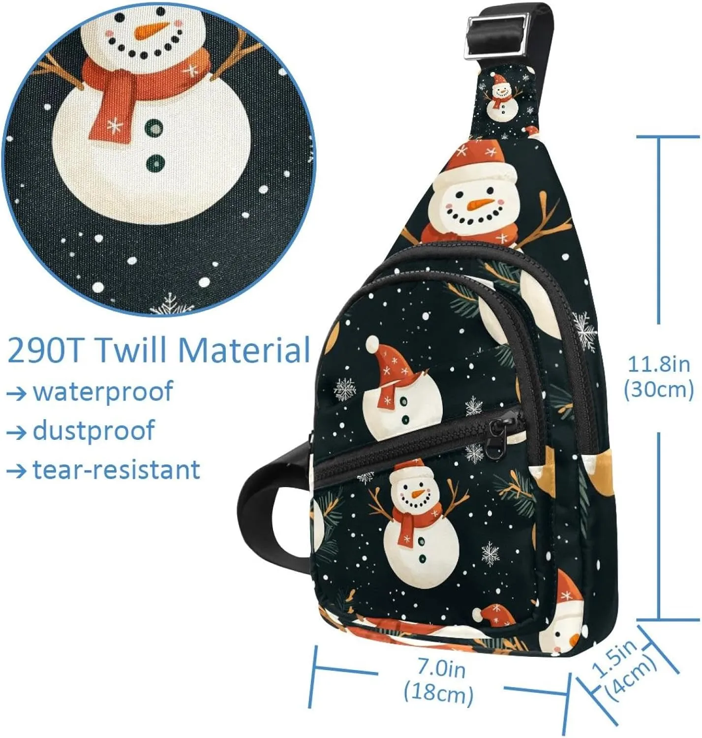 Merry Christmas Snowman Crossbody Bag with Adjustable Shoulder Strap, Shoulder Bag for Men and Women Sling Backpack for Travel, Cycling, Work, Sport