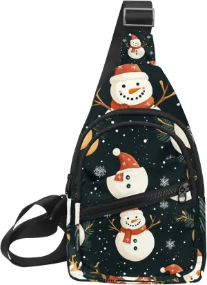Merry Christmas Snowman Crossbody Bag with Adjustable Shoulder Strap, Shoulder Bag for Men and Women Sling Backpack for Travel, Cycling, Work, Sport