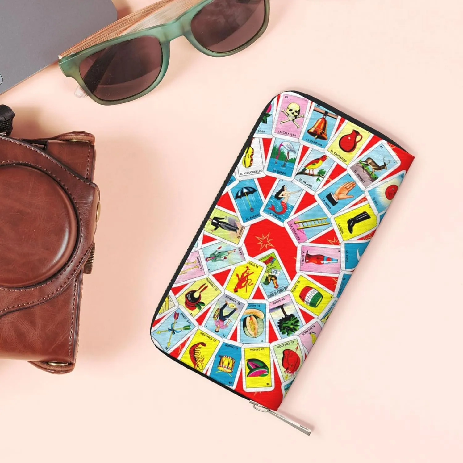 Mexican Loteria Cards Vortex Wallets PU Leather Wallet For Women Men Zipper Credit Card Purse Long Clutch Purse