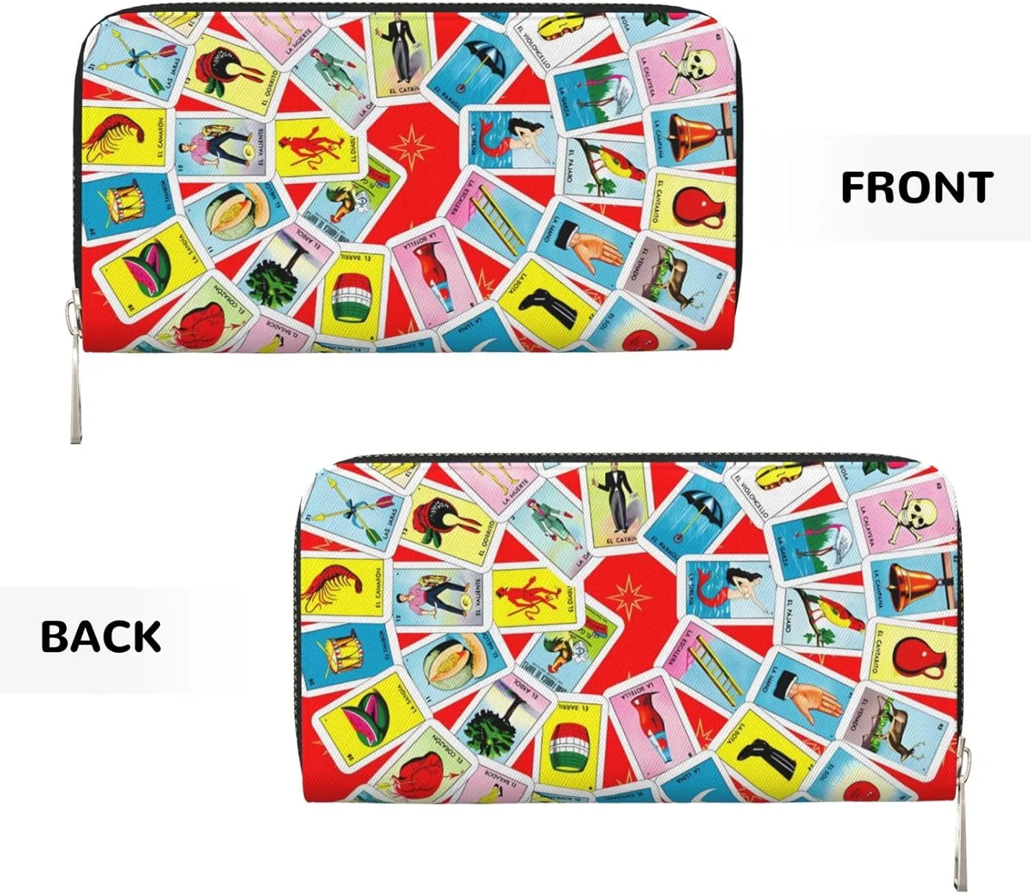 Mexican Loteria Cards Vortex Wallets PU Leather Wallet For Women Men Zipper Credit Card Purse Long Clutch Purse