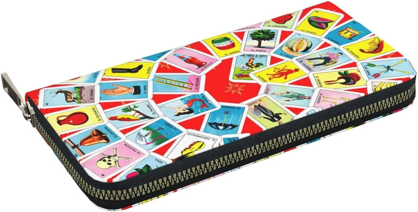 Mexican Loteria Cards Vortex Wallets PU Leather Wallet For Women Men Zipper Credit Card Purse Long Clutch Purse