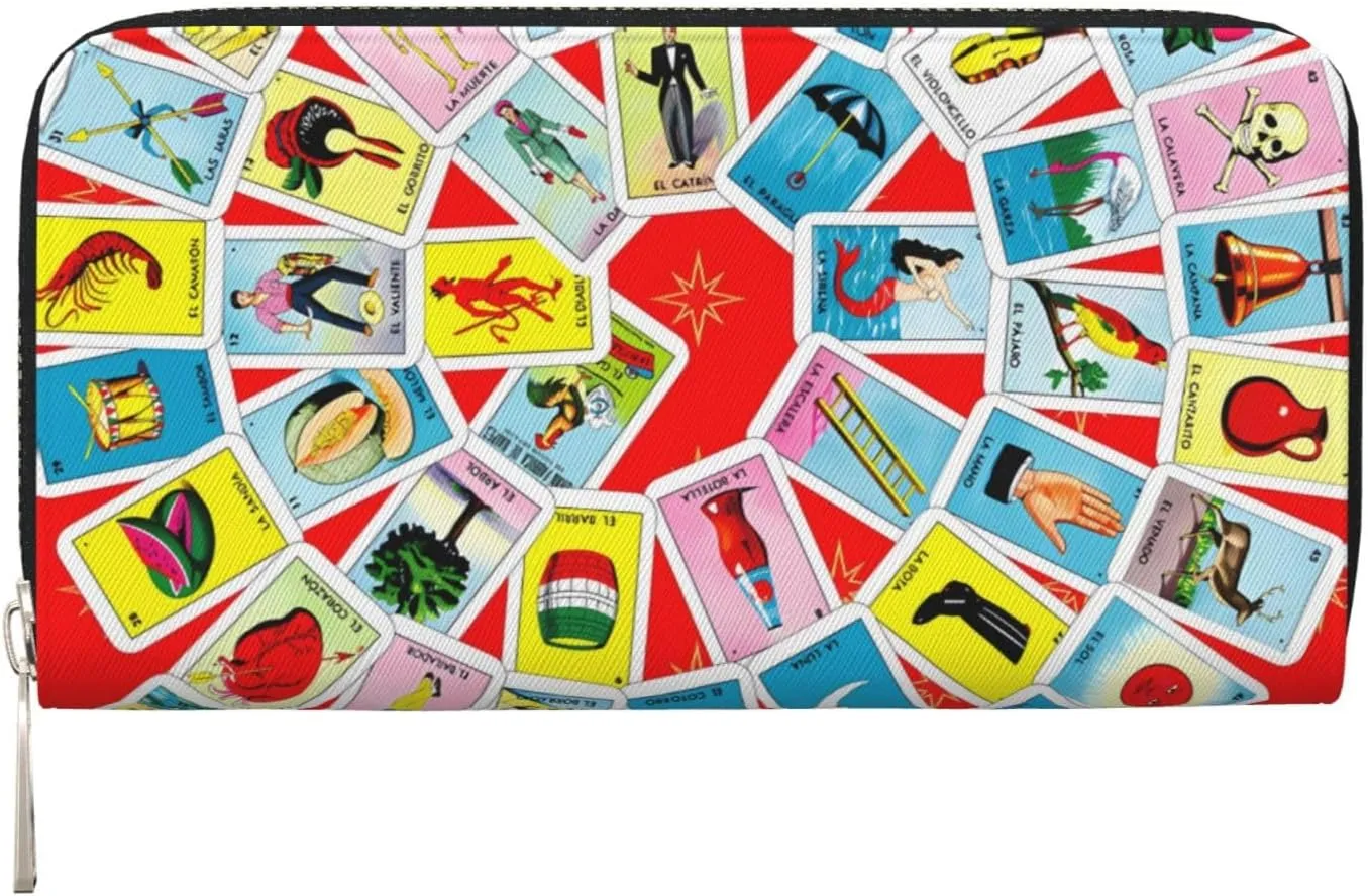 Mexican Loteria Cards Vortex Wallets PU Leather Wallet For Women Men Zipper Credit Card Purse Long Clutch Purse
