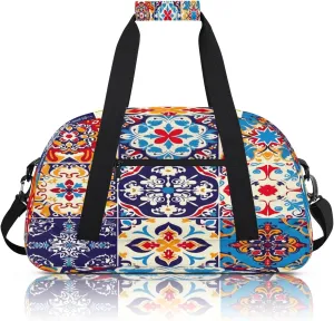 Mexican Talavera Tile Small Gym Bag 18 inch Carry On Duffel Bag for Weekender Travel Sports Workout Yoga Gymnastics Dance Ballet