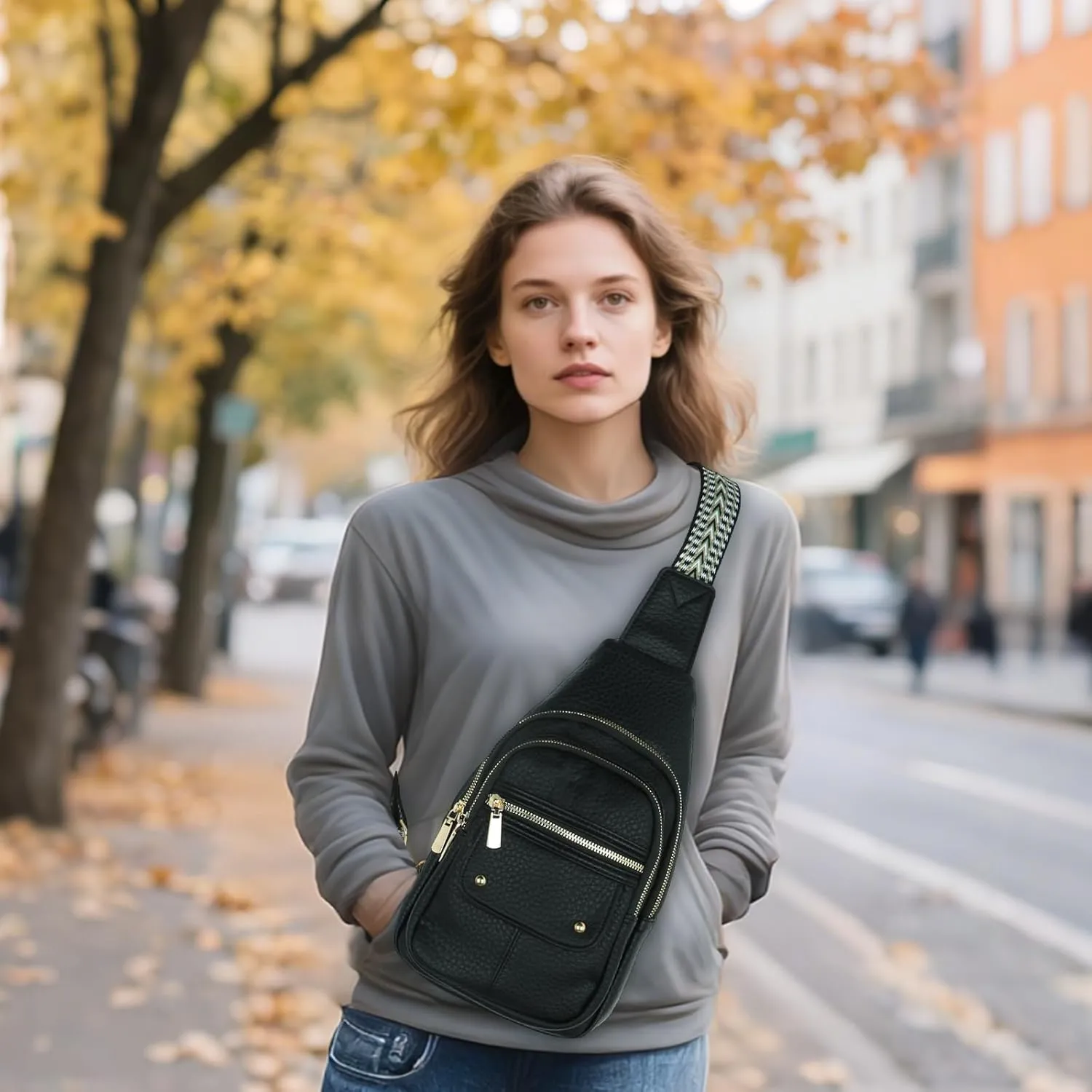 MICOM Sling Bag,Anti Theft Crossbody Packs for Women,Leather Sling Bag for Travel,Crossbody Purses with Adjustable Strap (Black)