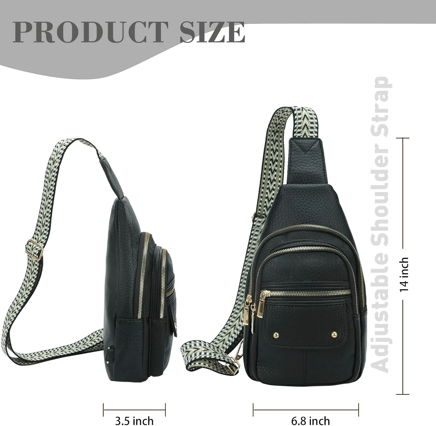 MICOM Sling Bag,Anti Theft Crossbody Packs for Women,Leather Sling Bag for Travel,Crossbody Purses with Adjustable Strap (Black)