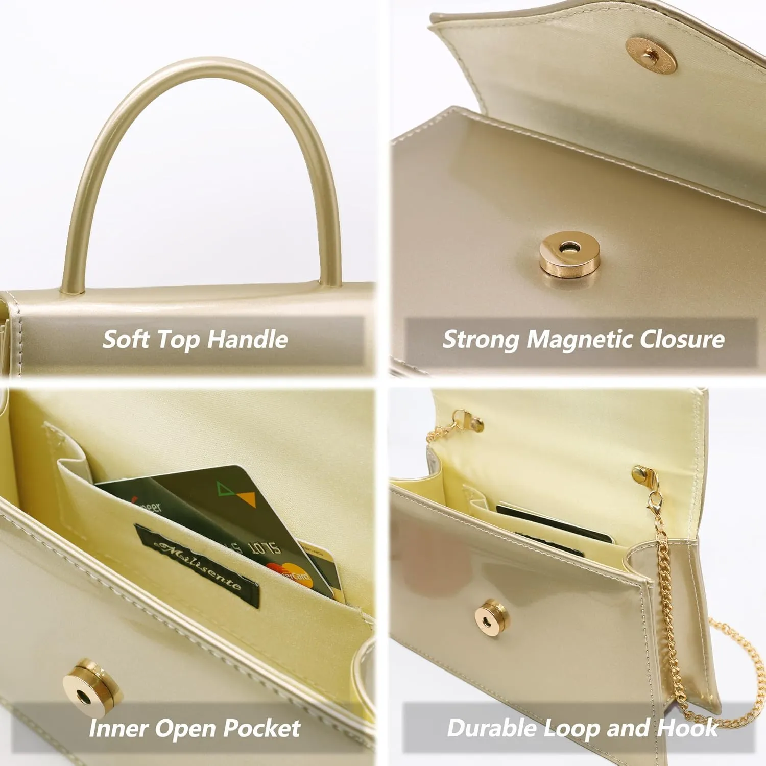 Milisente Women's Evening Bag Bridal Party Clutch Purses Cocktail Prom Handbags with Patent Leather
