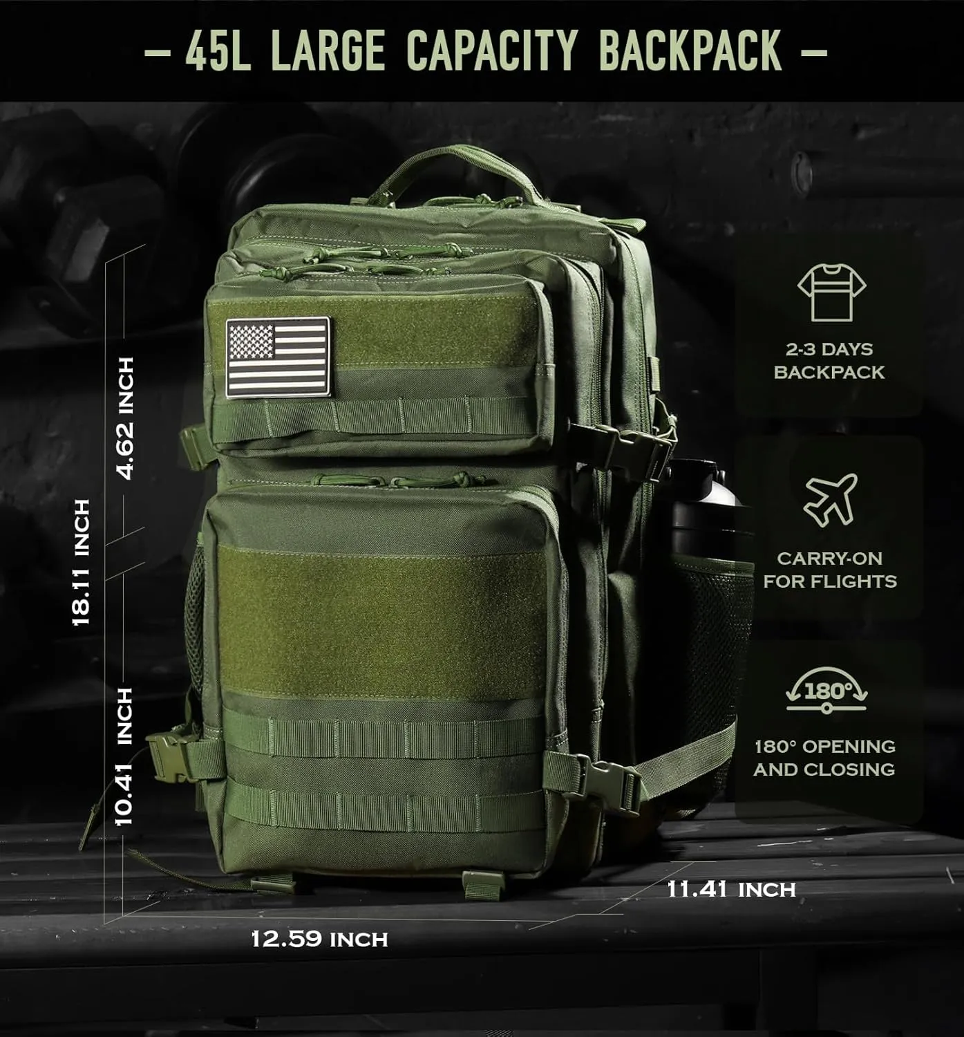 Military Tactical Backpack for Men 45L Molle Army 3 Days Assault Pack Bug Out Bag Water Resistant