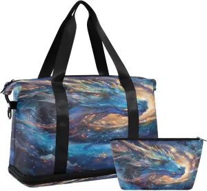 Milky Way Dragon Duffel Bag Lightweight Carry On Gym Bags for Travel and Weekends, Versatile Overnight Bag with Shoe Compartment
