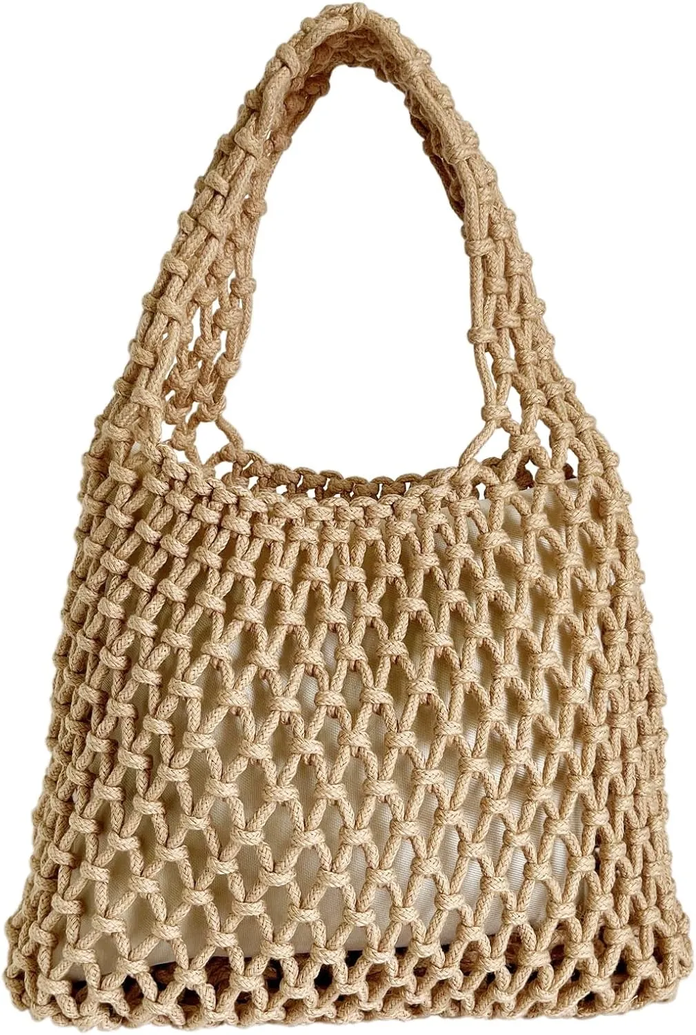 Mini Clutch Handbag Fishing Net Bucket Bag Cotton Rope Crochet Drawstring Woven Beach Bag Small Tote for Women Girls