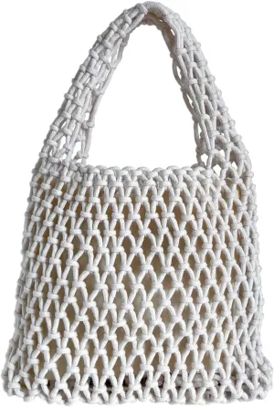 Mini Clutch Handbag Fishing Net Bucket Bag Cotton Rope Crochet Drawstring Woven Beach Bag Small Tote for Women Girls