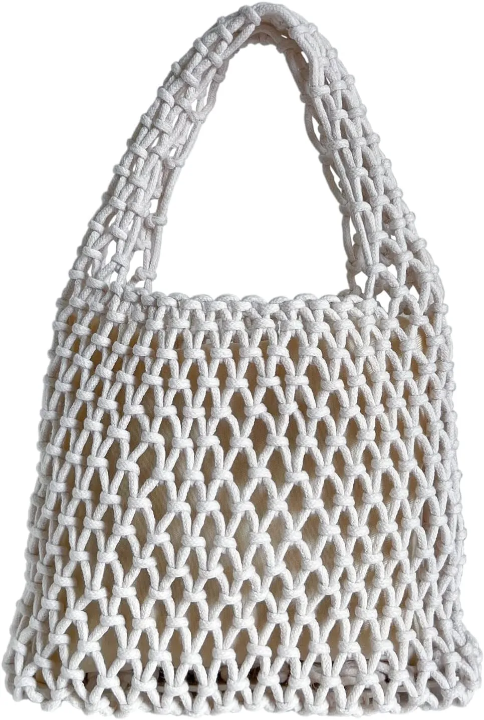 Mini Clutch Handbag Fishing Net Bucket Bag Cotton Rope Crochet Drawstring Woven Beach Bag Small Tote for Women Girls