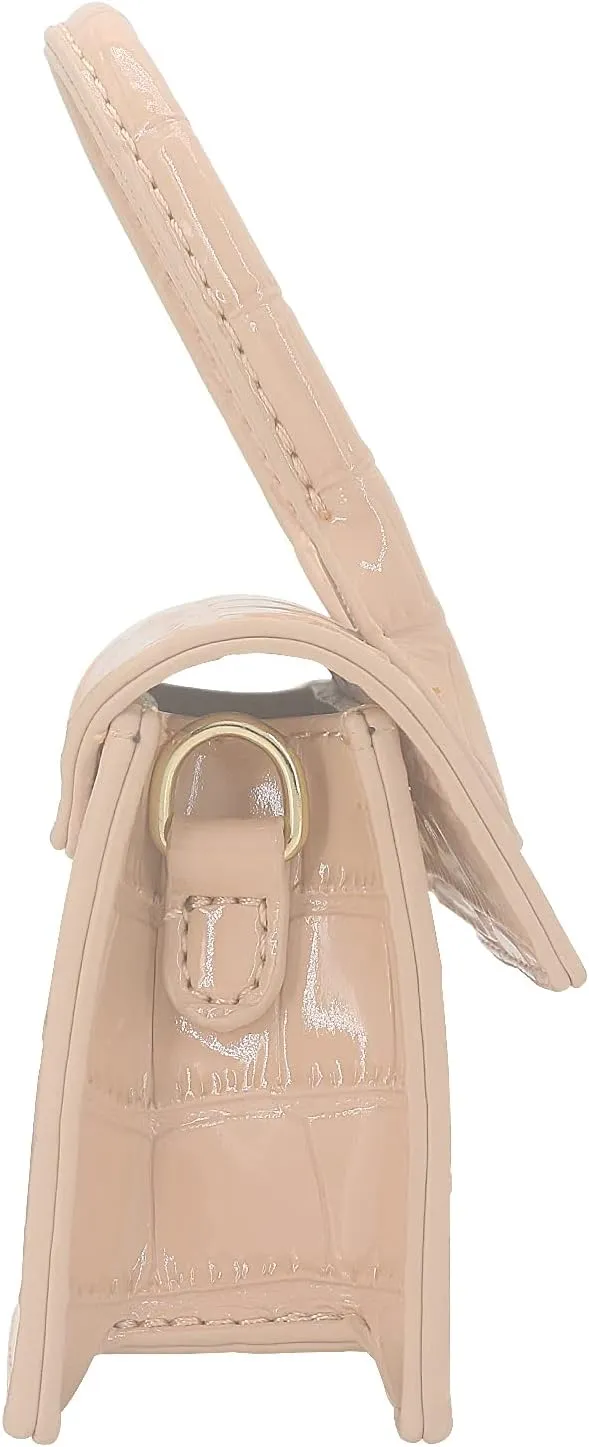 Mini Crossbody Bag for Women Girls Synthetic Leather Flap Purse Styling Top-Handle Clutch Handbag
