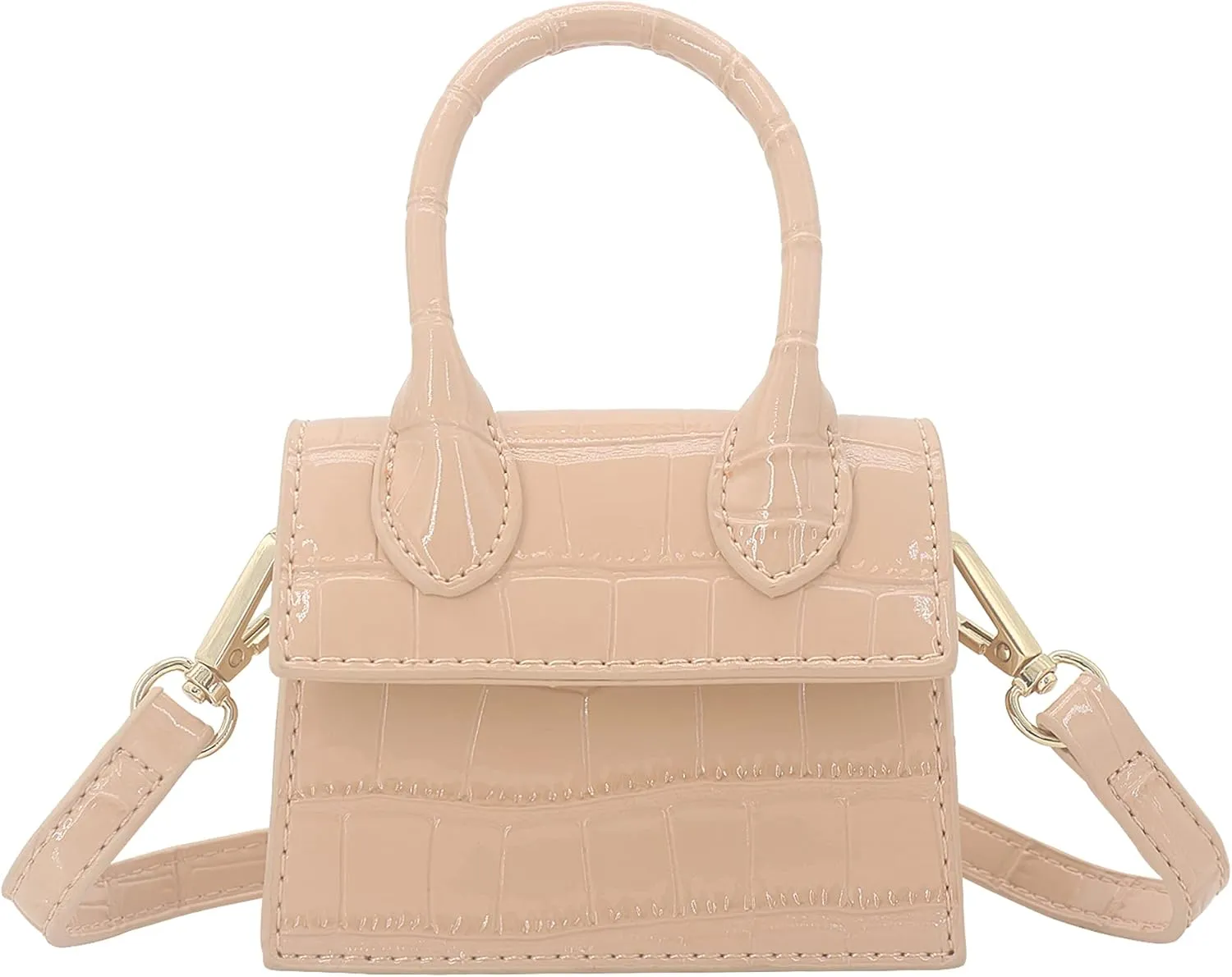 Mini Crossbody Bag for Women Girls Synthetic Leather Flap Purse Styling Top-Handle Clutch Handbag