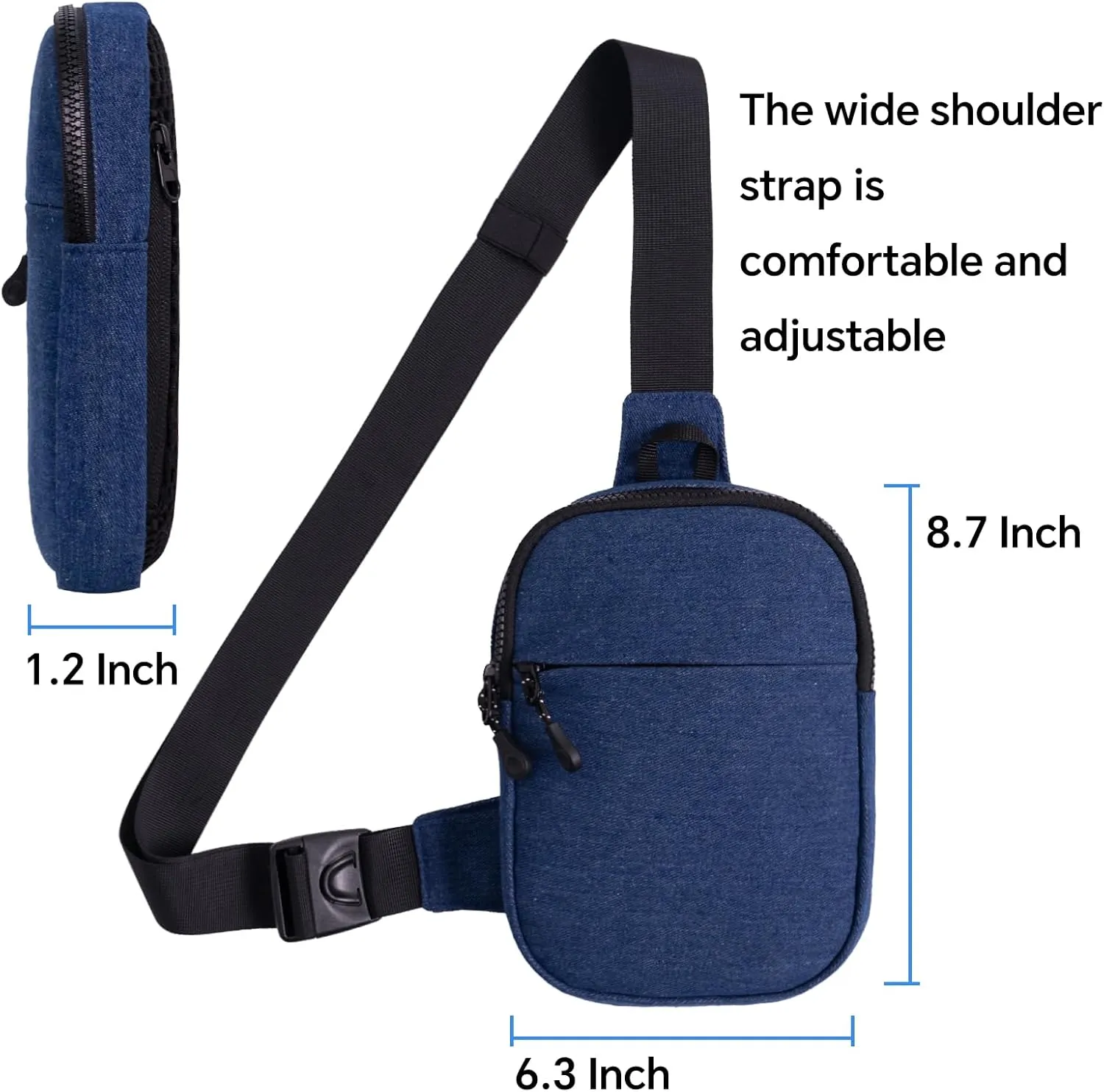 Mini Denim Crossbody Bag for Women Chest Sling Purses Lightweight Mens Shoulder Phone Bags Small Casual Front Pack