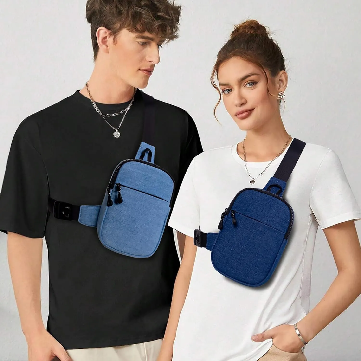 Mini Denim Crossbody Bag for Women Chest Sling Purses Lightweight Mens Shoulder Phone Bags Small Casual Front Pack