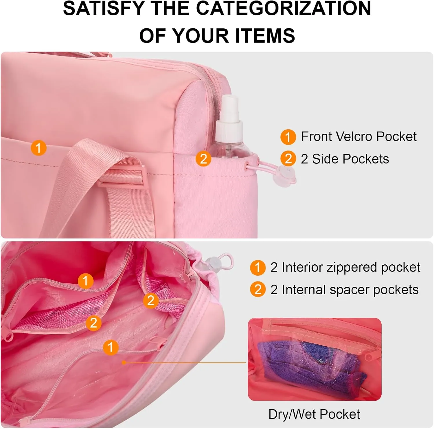 Mini Gym Bag for Women, Small Gym Bag Gym Tote Bag Waterproof Travel Duffel Bag with Wet Compartment, Cute Sports Bag Suitable for Traveling on Weekends (Pink)