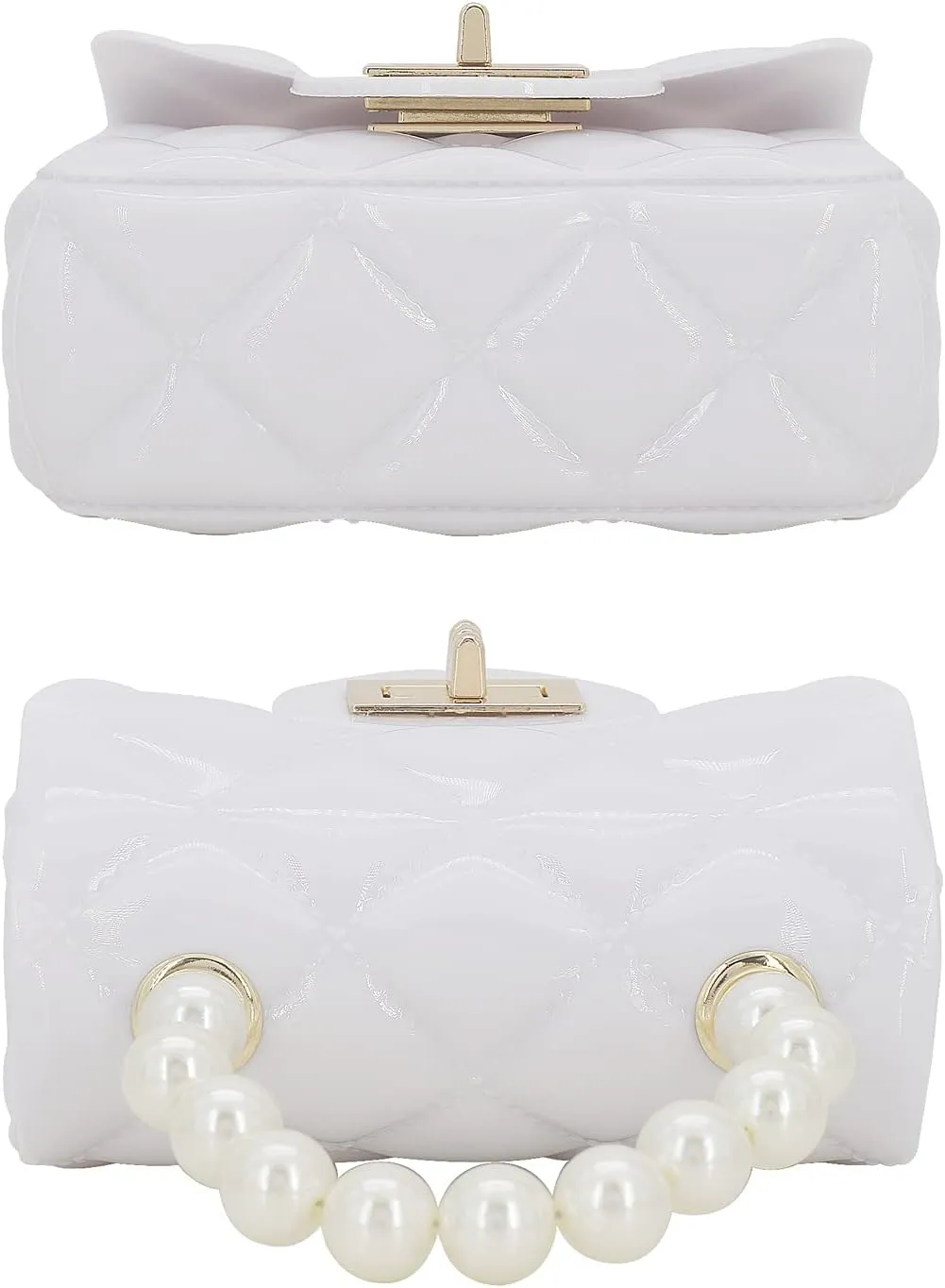 Mini Jelly Purse Flap Handbag with Pearls Top Handle Faux Quilted Crossbody Bag