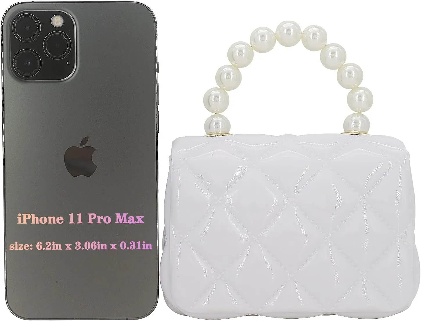 Mini Jelly Purse Flap Handbag with Pearls Top Handle Faux Quilted Crossbody Bag