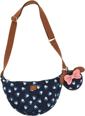 Minnie Mouse Polka dot 28 Cm Denim Sling Crossbody Bag With Detachable Coin Pouch