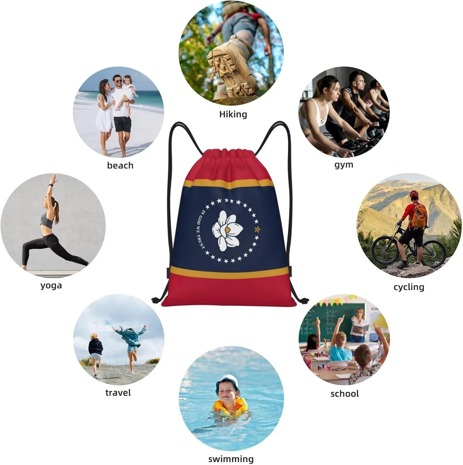 Mississippi State Flag print Drawstring Backpack Bags Sack Cinch Tote Sport Storage Polyester Bag for Gym Traveling