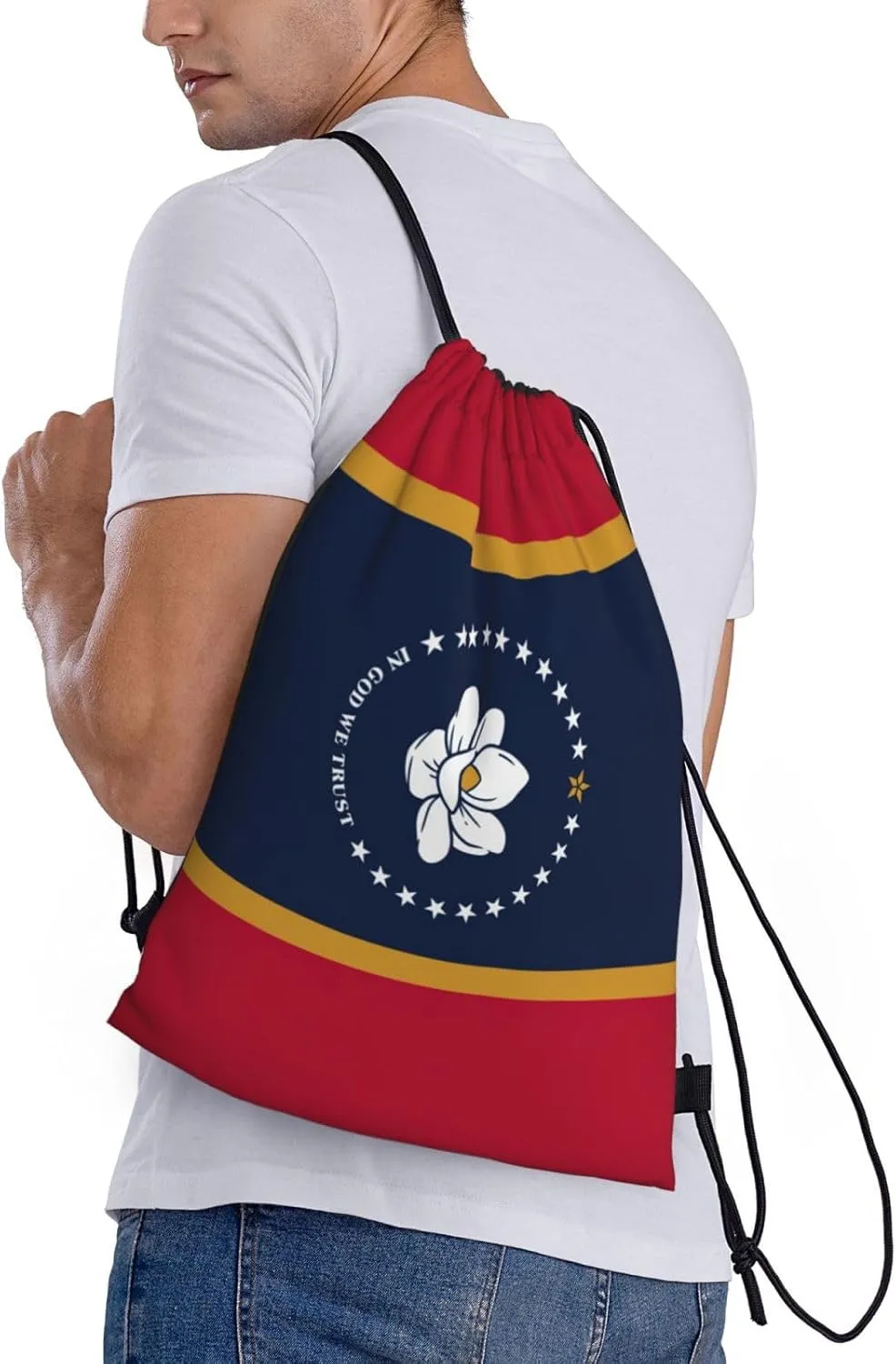 Mississippi State Flag print Drawstring Backpack Bags Sack Cinch Tote Sport Storage Polyester Bag for Gym Traveling