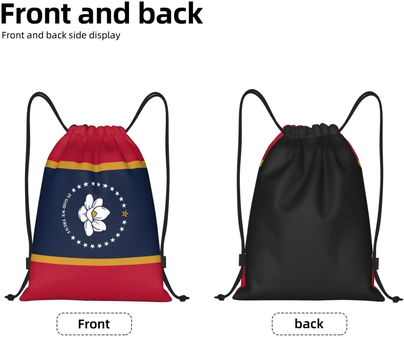 Mississippi State Flag print Drawstring Backpack Bags Sack Cinch Tote Sport Storage Polyester Bag for Gym Traveling